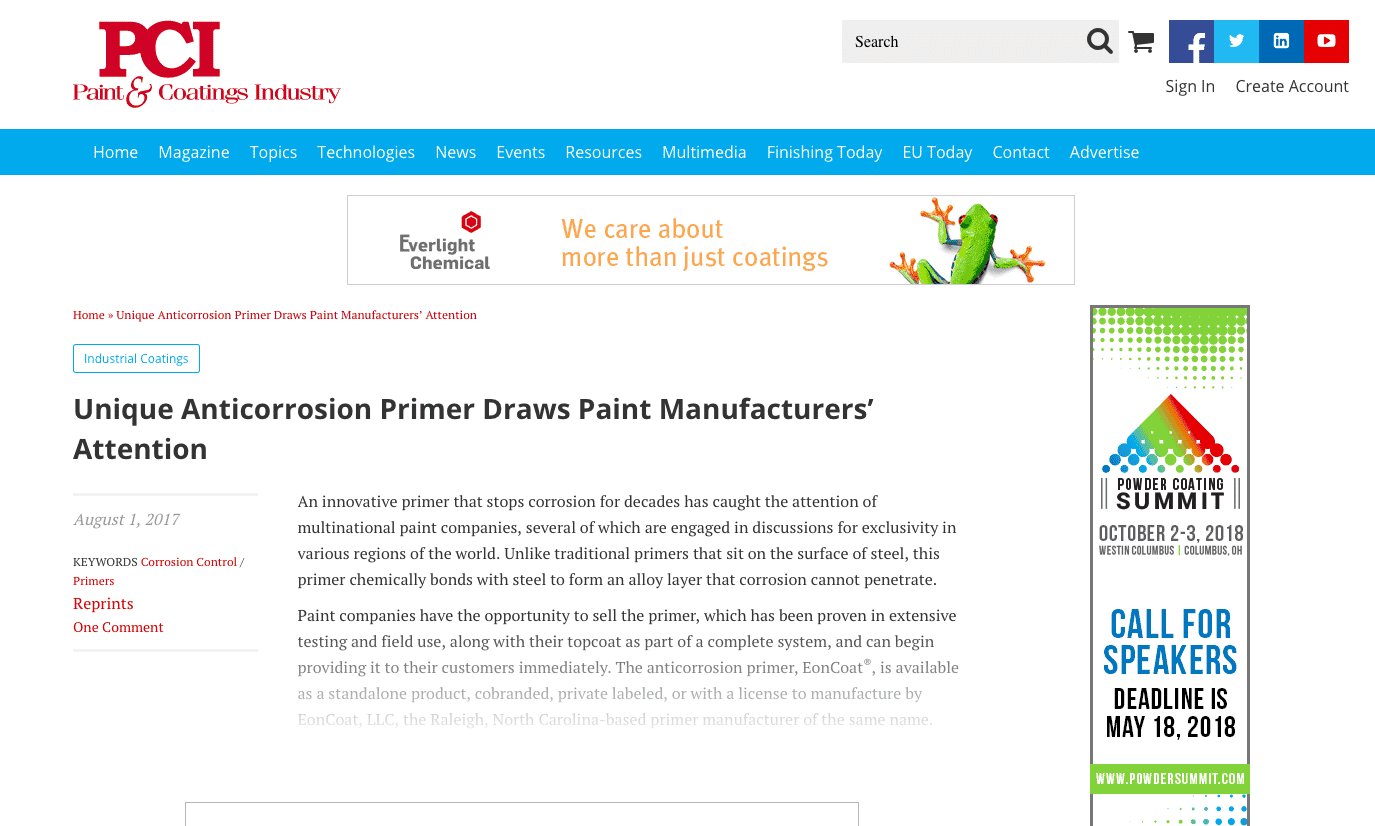 Anticorrosion Primer Draws Paint Manufacturers’ Attention