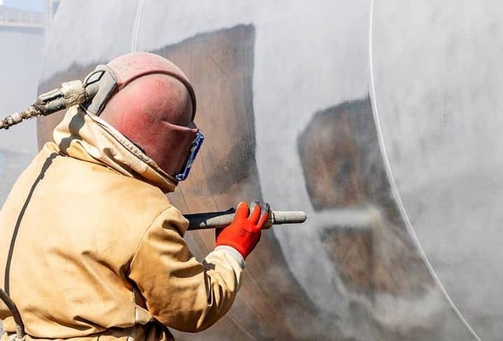 Steel Surface being grit blasted