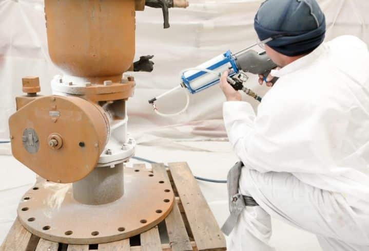 EonCoat permanent corrosion protection being applied with a Nordson Pneumatic Dual Component Spray Gun