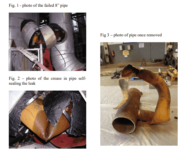 Example of pipeline failure due to Corrosion under insulation