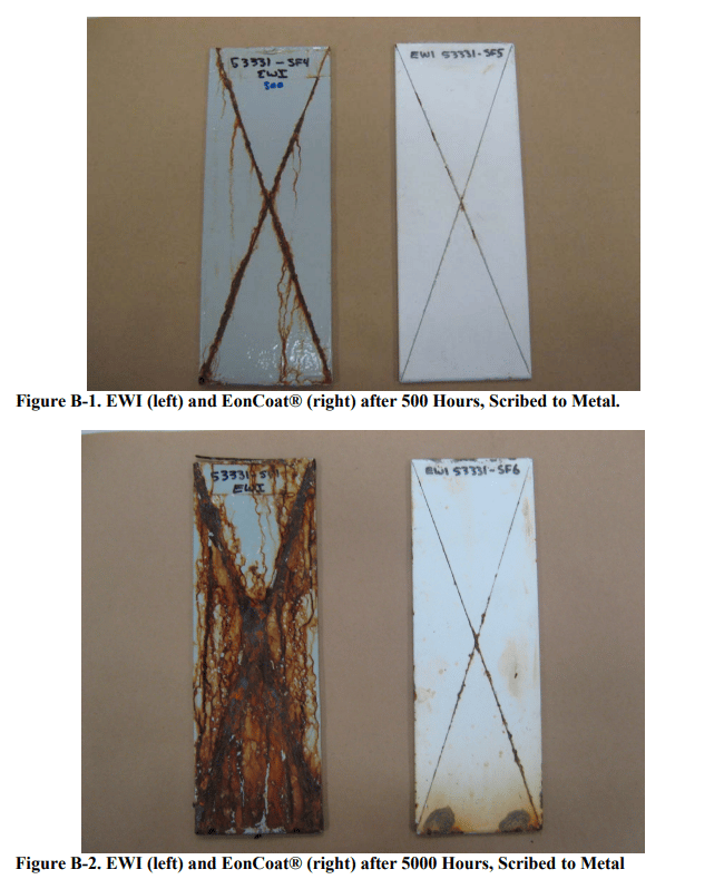 Side by Side Salt Fog Chamber Testing Results of EWI Coating vs EonCoat Corrosion Prevention Coating