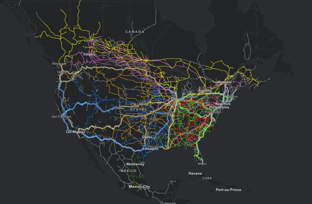 Map Overview of North American Rail System